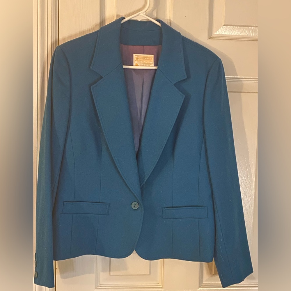 Vintage Pendleton made in USA Virgin Wool Blazer size 14-teal/turquoise